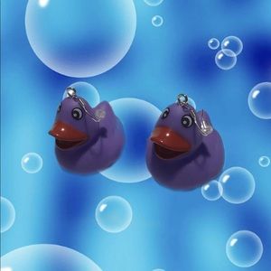 Handmade purple rubber duck earrings!